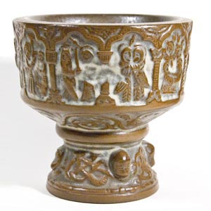 michael andersen & son small baptismal font in brown and gray